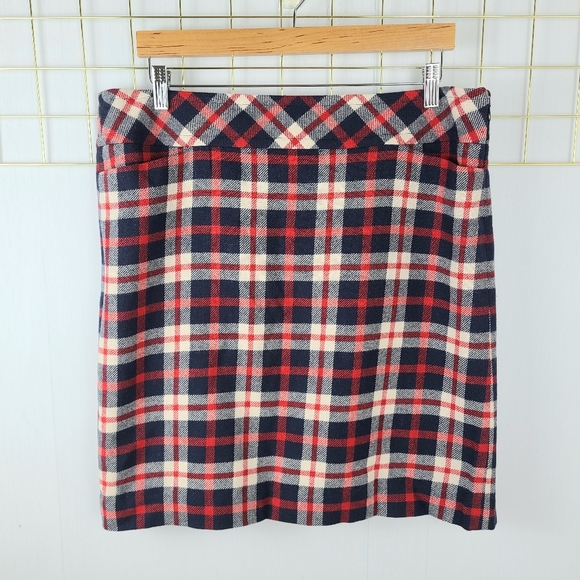 Talbots Red Navy Cream Preppy Checkered Plaid Wool Blend Skirt - Picture 1 of 9